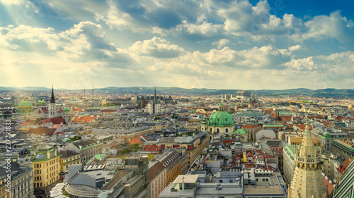 Panoramic view cityscape of Vienna in Summer from the stephansdom cathedral  Austria