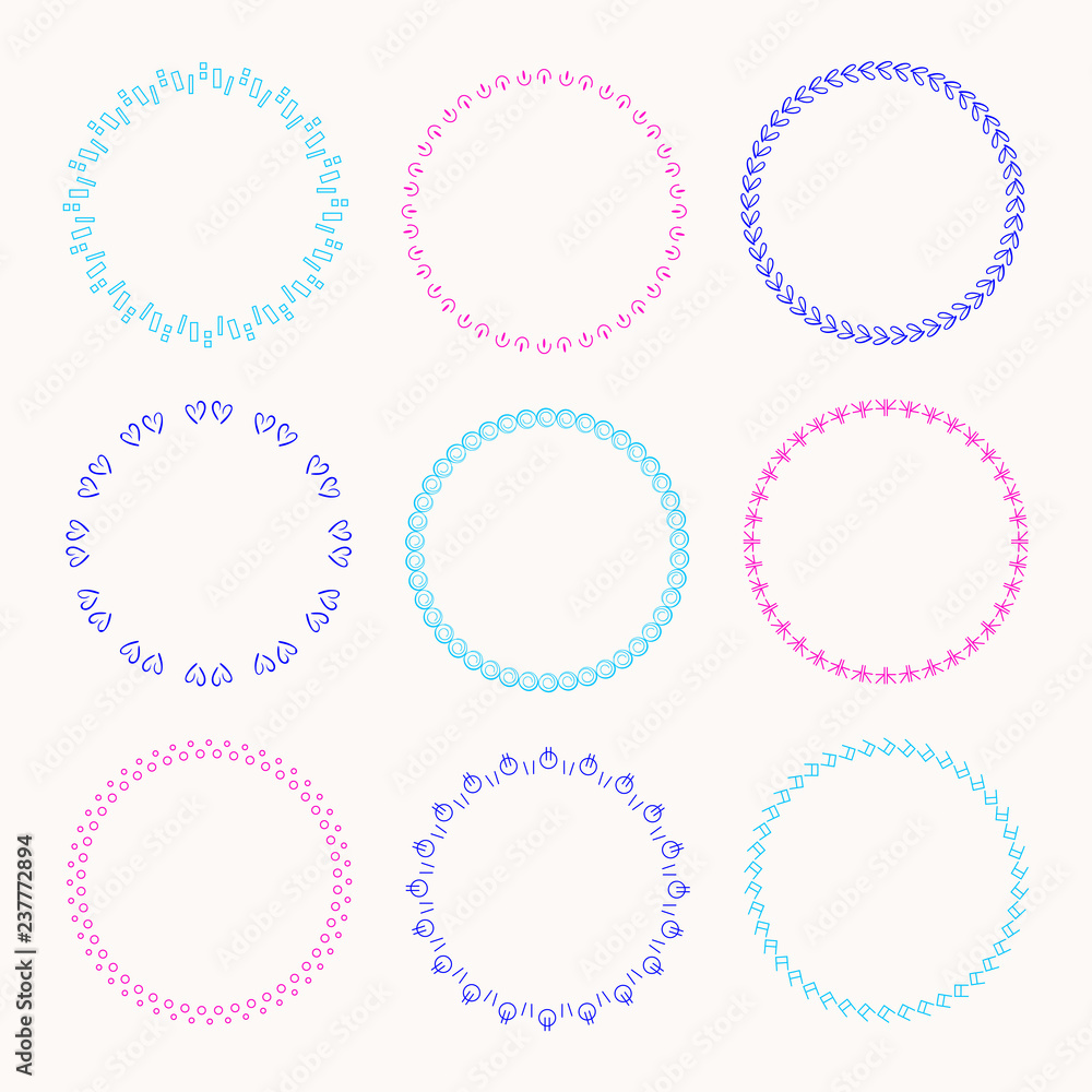 Collection of vector graphic circle frames. Wreaths for design Collection of vector graphic circle frames. Wreaths for design