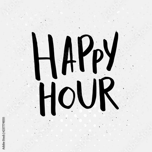 Vector illustration for your design with Black calligraphic Happy Hour phrase