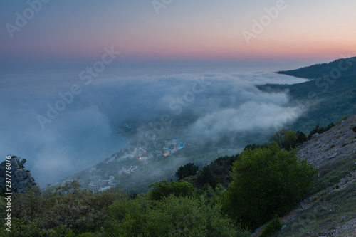 Evening landscape. Top view of the city Katseveli in Crimea, Russia. © vova1675