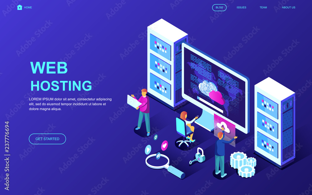 Modern flat design isometric concept of Web Hosting decorated people character for website and mobile website development. Isometric landing page template. Vector illustration. Modern flat design isometric concept of Web Hosting decorated people character for website and mobile website development. Isometric landing page template. Vector illustration.