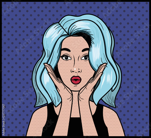 woman with blue hair pop art style