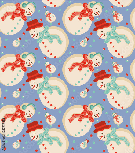 vector Christmas seamless pattern with snowman on light background