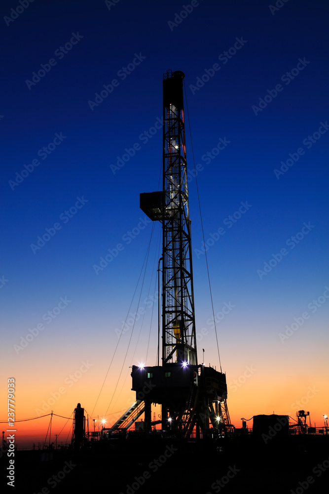 Oil drilling derrick and lights