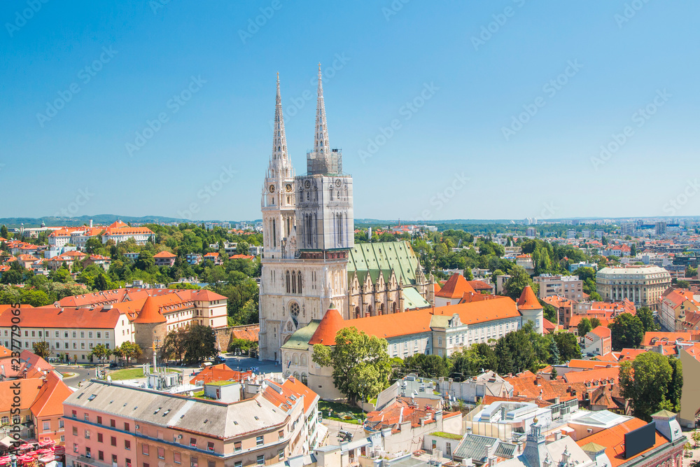 Croatia, Zagreb, Kaptol and catholic cathedral, urban skyline
