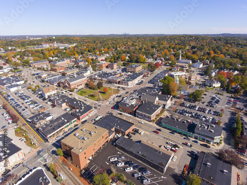 Town Hall and Historic building aerial view in Needham  Massachusetts  USA.