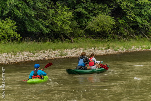 Kayak boats on Dunajec river in Pieniny national park © luzkovyvagon.cz