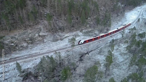 Train Oslo - Bergen in mountains. Hordaland, Norway.