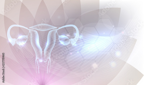 Female reproductive organs beautiful artistic design, transparent flower at the background with glow