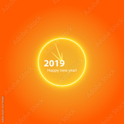 Christmas Party Poster with a glowing gold magical clock. Happy 2019 New Year Flyer, Greeting Card, Invitation, Menu Design Template. Vector illustration. Boxes