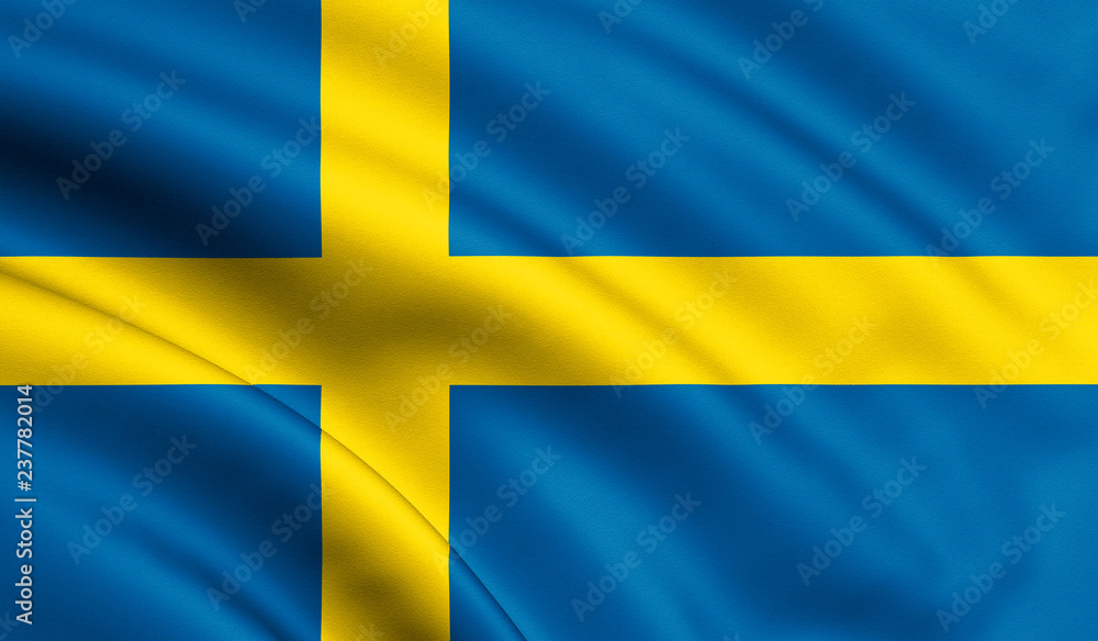 Sweden flag blowing in the wind. Background texture. 3d rendering, wave. UEFA Euro 2020. Football. 3d illustration. Sweden flag blowing in the wind. Background texture. 3d rendering, wave. UEFA Euro 2020. Football. 3d illustration.
