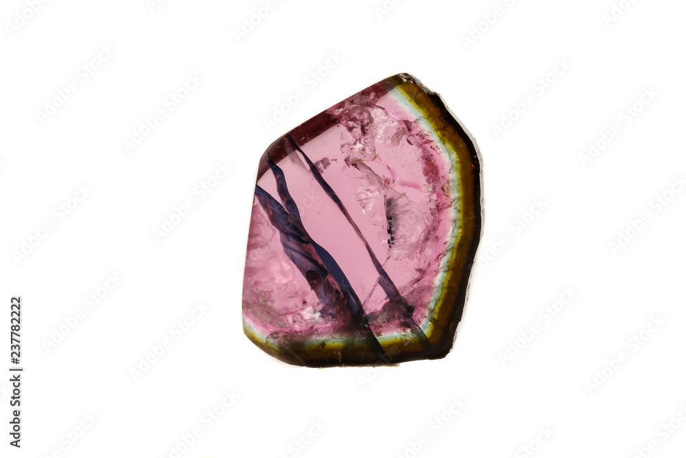 Macro mineral tourmaline stone on white background Macro mineral tourmaline stone on white background