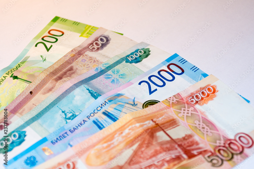 Obraz premium Russian banknotes worth 200, 500, 1000, 2000 and 5000 rubles
