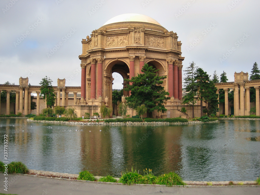 Palace of fine arts at san francisco centered positioned with the lake in front of the building Palace of fine arts at san francisco centered positioned with the lake in front of the building