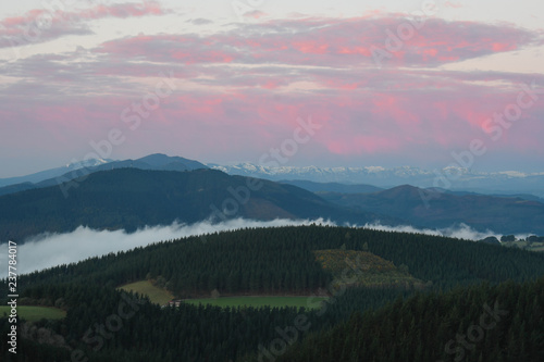 Mountains of Bizkaia at sunrise from Mount Ubieta