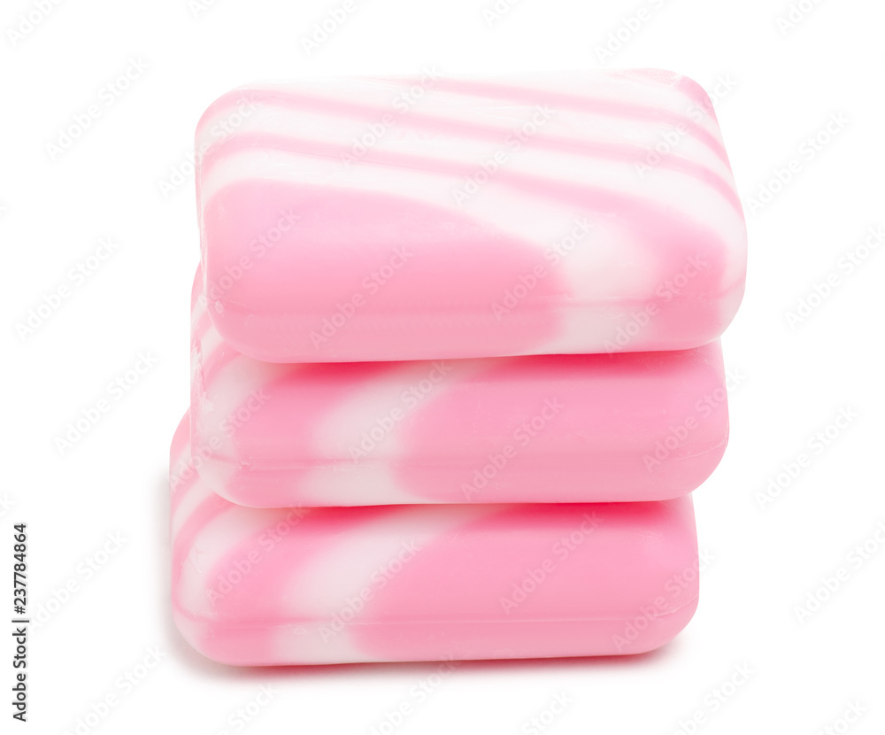 Pink white soap on white background isolation Pink white soap on white background isolation