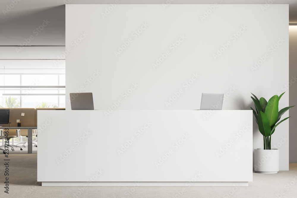 White reception close up in modern office White reception close up in modern office