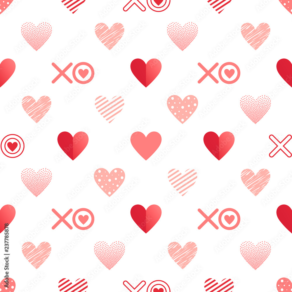 Seamless pattern with hearts, hugs and kisses.Romantic illustration perfect for design greeting cards, prints, flyers,cards,holiday invitations and more. Vector Valentines Day card.