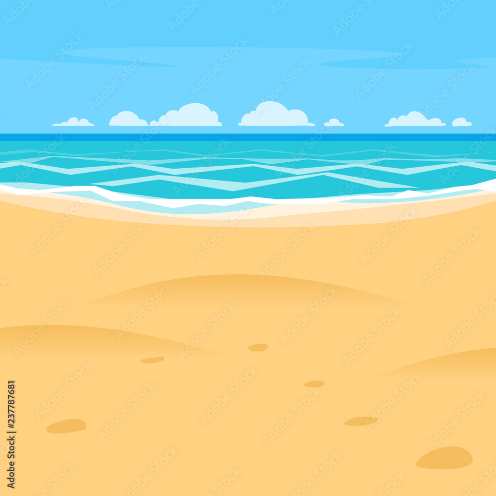 Sand beach simple cartoon style background. Sea shore view Stock Vector |  Adobe Stock