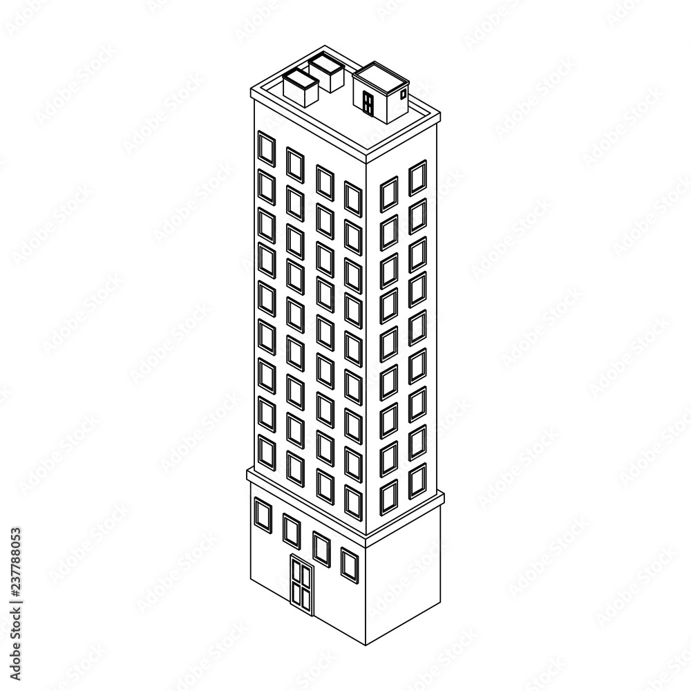 Company building isometric black and white Company building isometric black and white