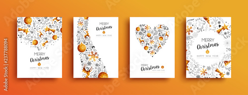 Christmas and New Year gold greeting card set photo