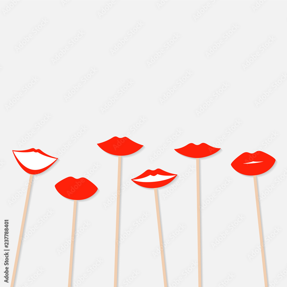 Photo booth props female lips with red lipstick. Vector Photo booth props female lips with red lipstick. Vector