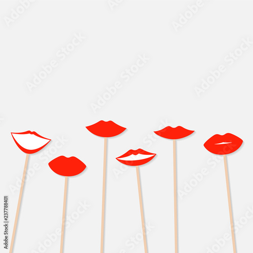 Photo booth props female lips with red lipstick. Vector