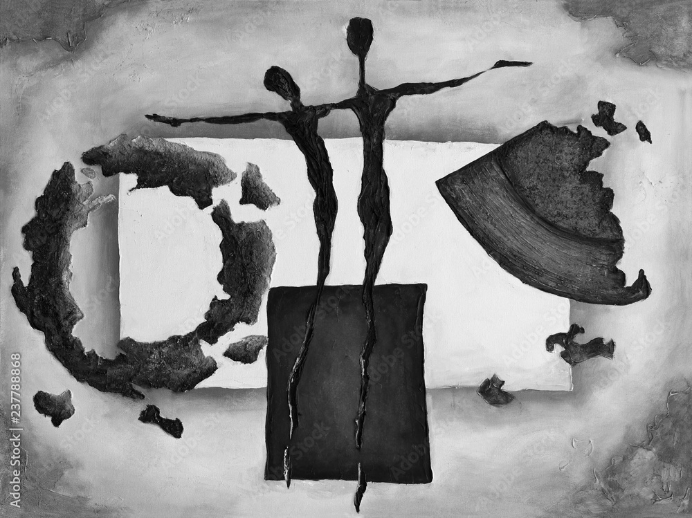 Naklejka premium Abstract painting artwork on canvas Black and White