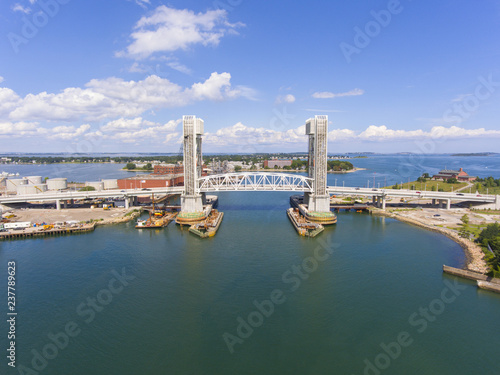 Εκτύπωση καμβά Aerial view of Weymouth Fore River and Fore River Bridge in Quincy, Massachusetts, USA
