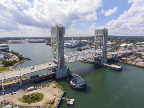 Obraz na plátne Aerial view of Weymouth Fore River and Fore River Bridge in Quincy, Massachusetts, USA