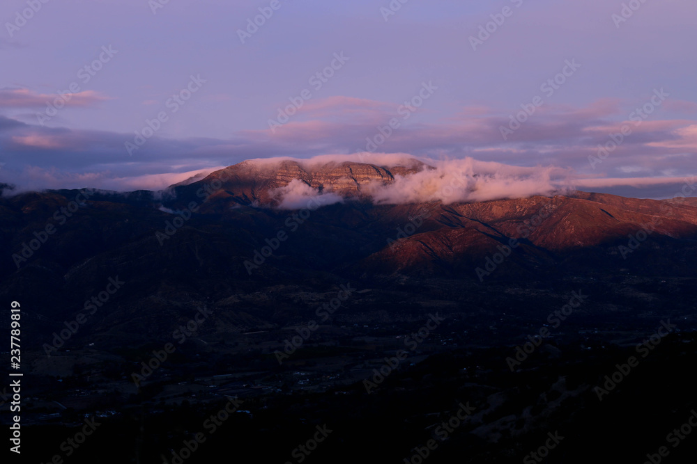 The Topa Topa Mountains in Clouds During the Pink Moment 