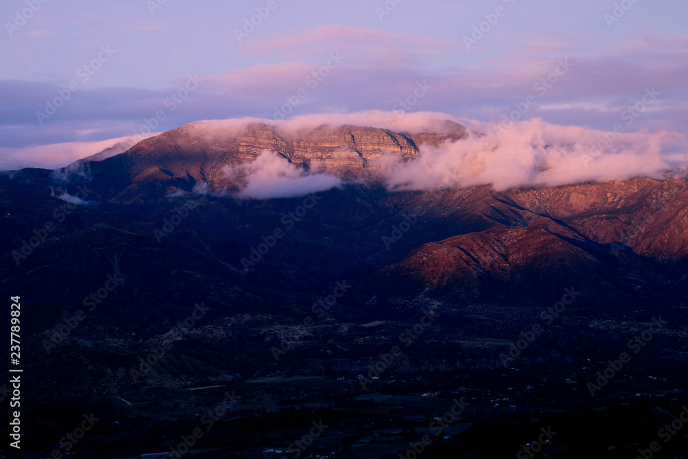 The Topa Topa Mountains in Clouds During the Pink Moment 