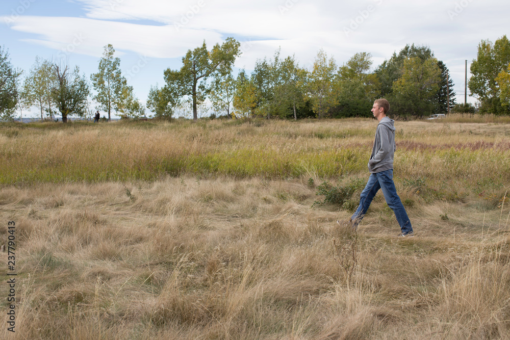 Man walking in a field