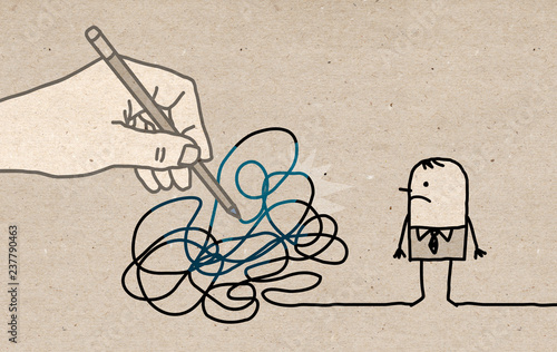 Big Drawing Hand with Cartoon Man - Tangled Path