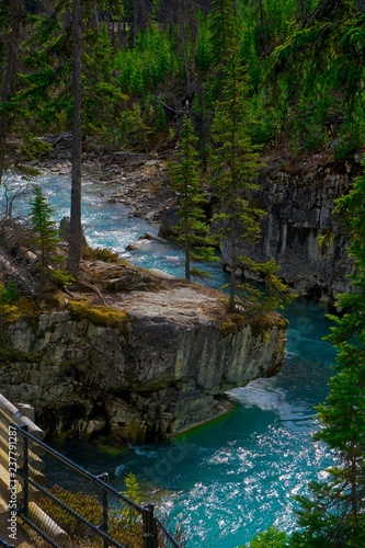 Teal waters of Marble Canyon in British Columbia