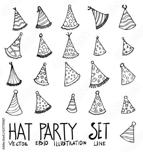 Set of hat party icon Drawing illustration Hand drawn doodle Sketch line vector eps10