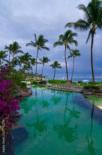 Overlooking a resort pool.