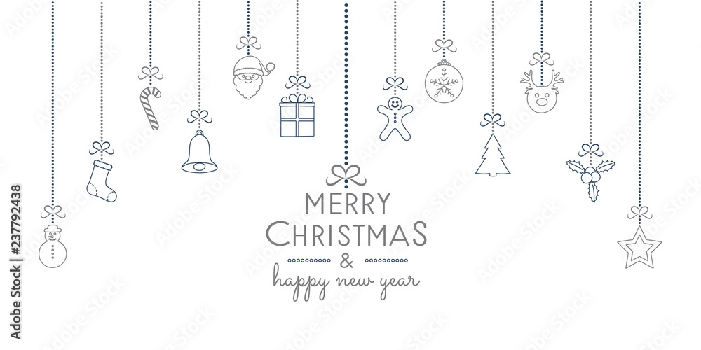 Christmas card in retro style with hand drawn elements. Vector.