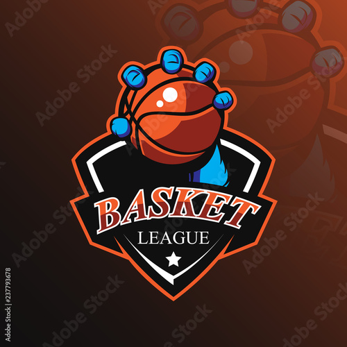 basketball mascot logo design vector with modern illustration concept style for badge, emblem and tshirt printing. basketball illustration with hands holding the ball.