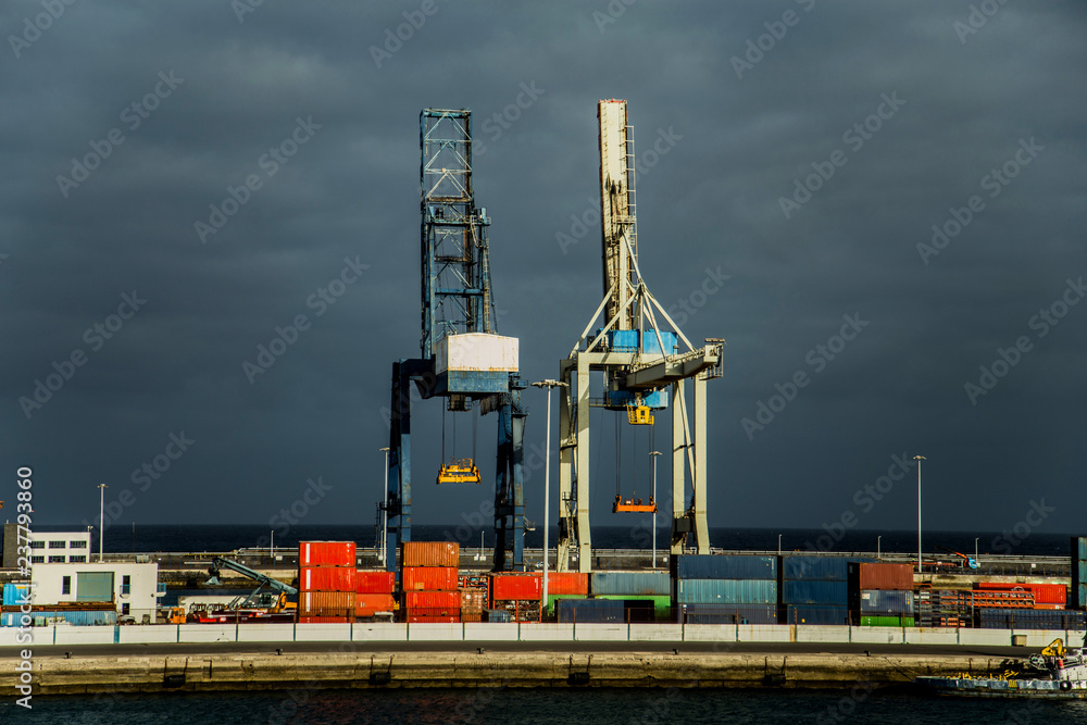 cranes and containers in the port. photoshop