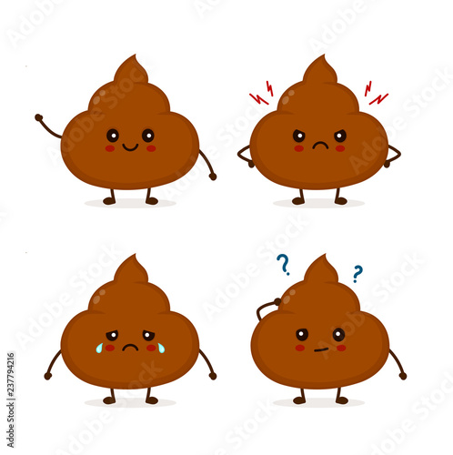 Set of cute funny poop emoticon smileys