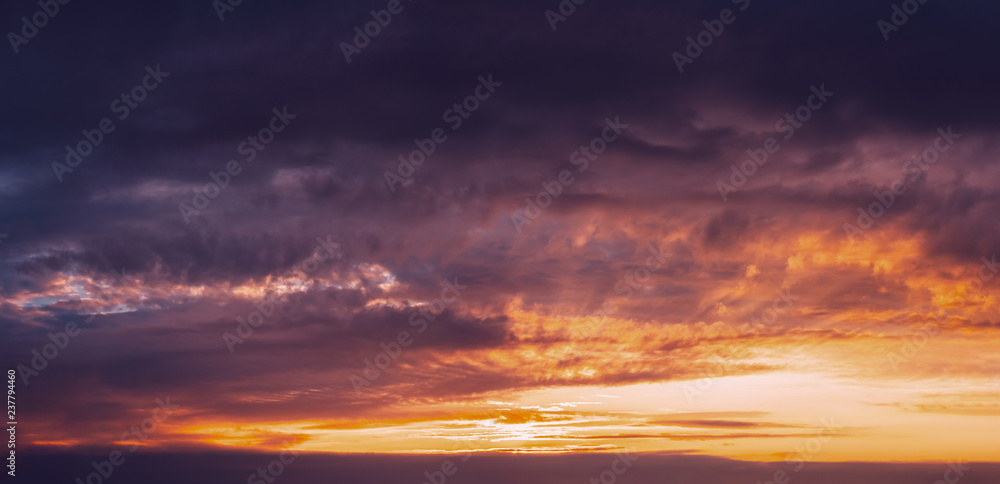 Sunrise Sunset Sky. Bright Dramatic Sky With Colorful Clouds. Ye