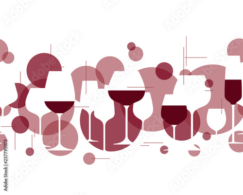 Wineglasses seamless pattern. Tasting design element, menu, wine list, restaurant, winery, party. Horizontal texture with wine glasses. Modern style. Vector illustration.