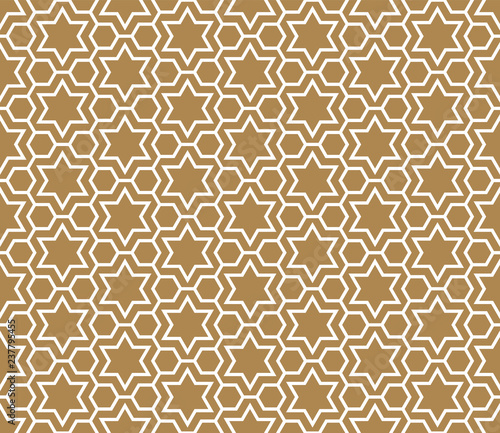 Seamless simple geometric pattern with six-pointed stars and hexagons.