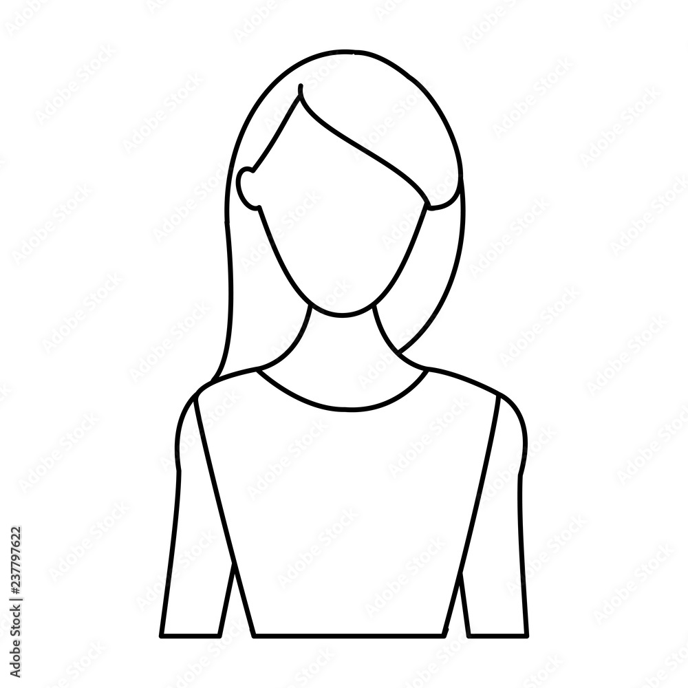 Young woman cartoon in black and white