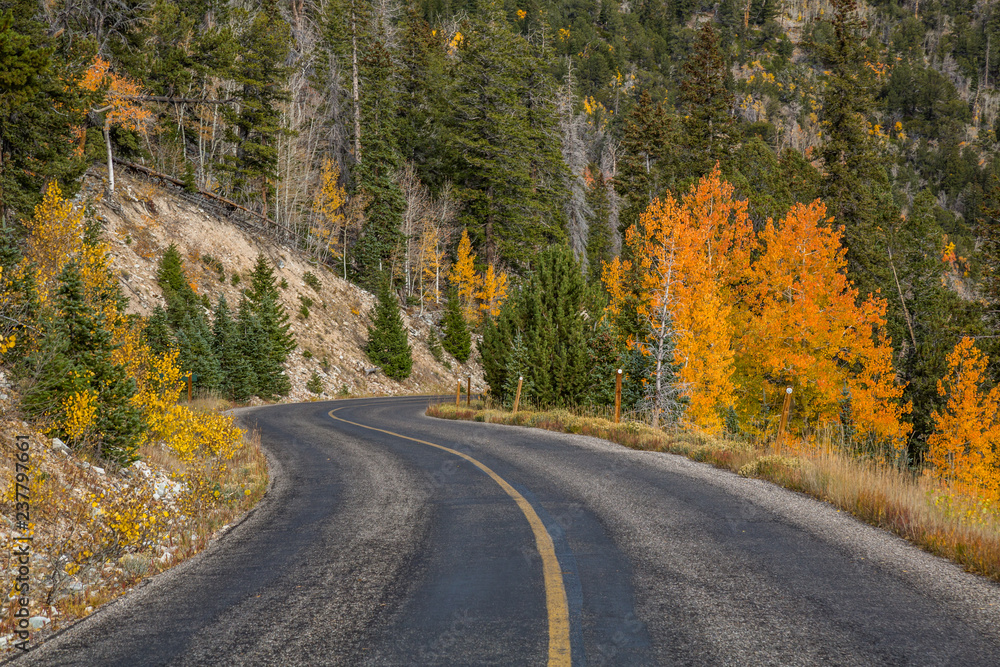 Windy road through Nevada mountains in Autumn. Windy road through Nevada mountains in Autumn.