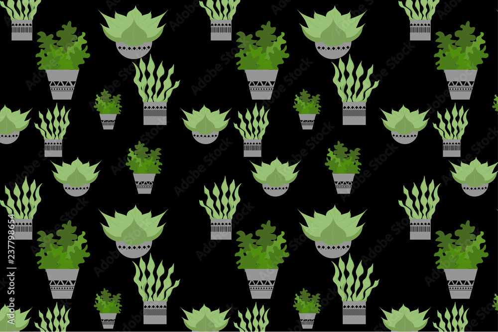 Hand drawn decorative seamless pattern with cacti and succulents,vector illustration.