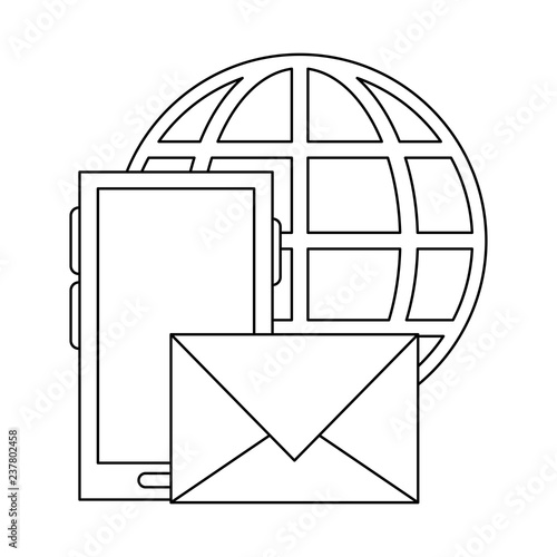 smartphone email sending with global sphere black and white