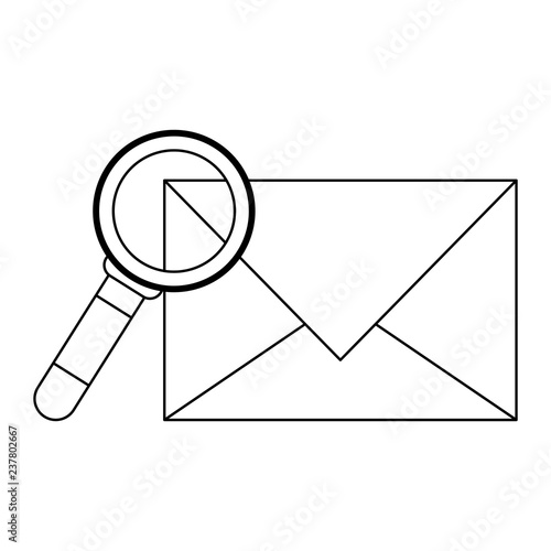 email and magnifying glass black and white