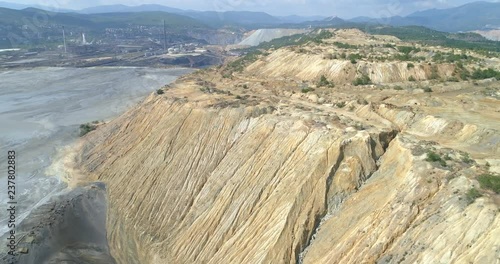 Aerial view of a mining waste disposal and the ecological damage
